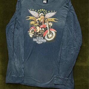 Y2K Harley Davidson Pinup Long Sleeve - Fits Modern XL